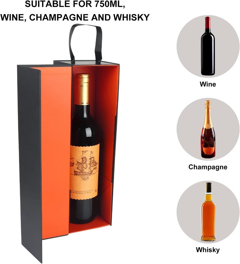 RYDDOY Wine Gift Box, 12.8x3.7x3.7 Inches Orange Wine Bottle Boxes With Handle for Liquor and Champagne Magnetic Closure Collapsible Gift Box for Party, Wedding, Gift Wrap, Storage - Image 5